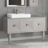 Denko Burcu 120 cm MDF Bej Banyo Dolabı Alt Modül ve Lavabo thumbnail 1