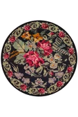 Karabağ Dokuma Pamuk Taban Dijital Dekoratif Yuvarlak Halı  SİYAH 120X120 - 1