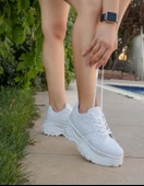 Nstil Günlük Kadın Sneaker Kalın Yüksek Taban Bağcıklı Rahat Tiger Şeritli Spor Ayakkabı Z032 - 5