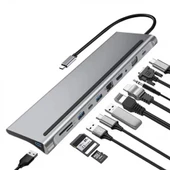 Polham 87W 11in1 Type C Çevirici Çoğaltıcı HUB, 2x Type C, 1x VGA, 1x HDMİ, 1x RJ45, 3x USB,1x SD/TF - 2