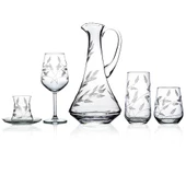 Decocia Kazaan 61 Parça  12 Kişilik  Bardak Çeyiz Seti Dik Karaflı Sürgün Desenli thumbnail 1