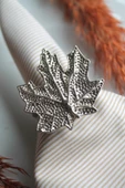 6 Adet Gümüş Vintage Çınar Yaprağı Metal Peçete Halkası - Napkin Ring - 1