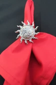 6 Adet Gümüş Güneş Metal Peçete Halkası - Napkin Ring - 3