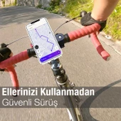 Polham Motosiklet, Bisiklet, Scooter İçin Gidon Uyumlu Telefon Tutucu,Güvenlik Kilitli,360 Drc Dönen - 2
