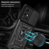 KNY Xiaomi Redmi Note 9 Pro Kılıf Ultra Korumalı Yüzüklü Manyetik Sürgülü Vega Kapak Siyah - 2