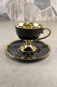 Digithome Porselen 2 Kişilik Yaldızlı Kahve Fincan Takımı Siyah - İST-72 C320.049 - 6