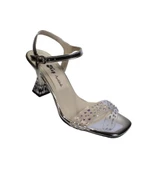 YAZKIŞ Kadın Platin Gümüş Şeffaf Taşlı Bantlı 8cm kadeh Topuklu Düğün Nişan Abiye Ayakkabı - 2