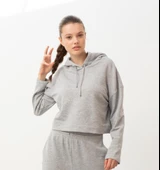 Nors Bolthor Kapüşonlu Crop Sweatshirt Açık Gri Melanj - 2