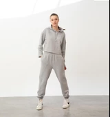 Nors Bolthor Kapüşonlu Crop Sweatshirt Açık Gri Melanj - 1