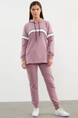 Kapüşonlu Çizgi Bloklu Eşofman Takım - Lila thumbnail 1
