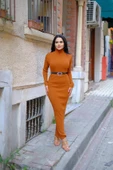 Boğazlı Triko Kalem Elbise (KEMER DAHİL DEGİLDİR S/M/L BEDEN UYUMLU) - 9