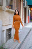 Boğazlı Triko Kalem Elbise (KEMER DAHİL DEGİLDİR S/M/L BEDEN UYUMLU) - 11