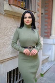 Boğazlı Triko Kalem Elbise (KEMER DAHİL DEGİLDİR S/M/L BEDEN UYUMLU) - 3