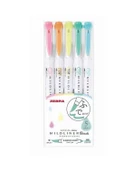 Zebra Mildliner Fırça Uçlu Fosforlu Kalem 5li WFT8 5C - 1