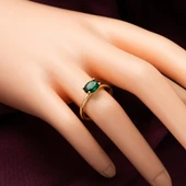 14 Ayar Yeşil Oval Taşlı Trend Altın Yüzük - 2