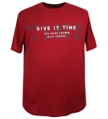 Baskılı Erkek Büyük Beden Bisiklet Yaka Tişört Bordo - 1