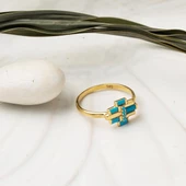 Firuze Baget Taşlı Altın 14 Ayar Yüzük thumbnail 3