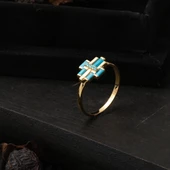 Firuze Baget Taşlı Altın 14 Ayar Yüzük thumbnail 4