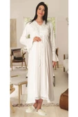 Carpediem LR 1519 Bayan Ekru 4 Parça Hamile Lohusa Gecelik Seti thumbnail 2