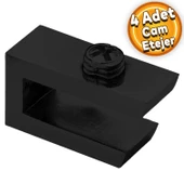 Cam Tutucu Ahşap Raf Tutucu Cam Etejeri Metal U Tipi Mat Siyah Metal Vidalı (4 ADET) - 1