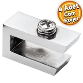 Cam Tutucu Ahşap Raf Tutucu Cam Etejeri Metal U Tipi Krom Metal Vidalı (4 ADET) - 1