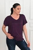 Kadın V Yaka Büyük Beden T-shirt 1486-23 - 11