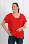 Kadın V Yaka Büyük Beden T-shirt 1486-23 - 6
