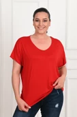 Kadın V Yaka Büyük Beden T-shirt 1486-23 - 9