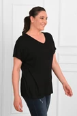 Kadın V Yaka Büyük Beden T-shirt 1486-23 - 3