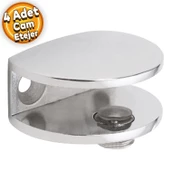 Cam Tutucu Ahşap Raf Tutucu Oval Cam Etejeri Metal U Tipi Metal Vidalı Krom (4 ADET) - 1