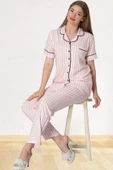 Mecit  5150  Pembe Çizgili Pamuk Saten Önden Düğmeli Kadın Pijama Takımı thumbnail 1