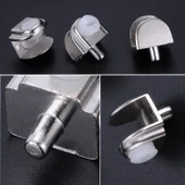 Raf Ahşap Cam Tutucu Cam Etejer Metal Pimli Krom Plastik Vidalı (4 Adet) - 5