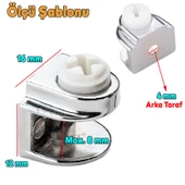 Raf Ahşap Cam Tutucu Cam Etejer Düz Metal Krom Plastik Vidalı (4 Adet) - 2