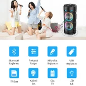 Polham 1800mAh Şarjlı RGB Işıklı Mikrofonlu Taşınabilir Bluetooth Hoparlör, Kumanda ve Mikrofonlu - 5