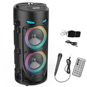 Polham 1800mAh Şarjlı RGB Işıklı Mikrofonlu Taşınabilir Bluetooth Hoparlör, Kumanda ve Mikrofonlu - 1