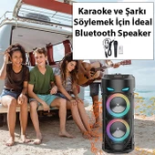 Polham 1800mAh Şarjlı RGB Işıklı Mikrofonlu Taşınabilir Bluetooth Hoparlör, Kumanda ve Mikrofonlu - 4
