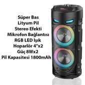 Polham 1800mAh Şarjlı RGB Işıklı Mikrofonlu Taşınabilir Bluetooth Hoparlör, Kumanda ve Mikrofonlu - 2
