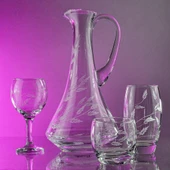 Decocia Pudgy 19 Parça 6 Kişilik  Bardak Çeyiz Seti Dik Karaflı Sürgün Desenli thumbnail 2