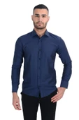 Cengiz İnler Standart  Petek Doku Cepsiz  Slim Fit Erkek Gömlek thumbnail 7