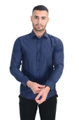 Cengiz İnler Standart  Petek Doku Cepsiz  Slim Fit Erkek Gömlek thumbnail 6