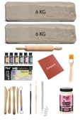 Beyaz Seramik Hamuru 12 kg Kil Ebeşuar Set Mastermix Akrilik Pastel Parlak Vernik Merdane Kretuar - 1