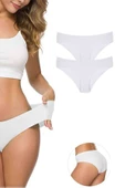 2 Adet Kadın Dikişsiz Lazer Kesim Esnek İz yapmayan Külot Beyaz - 1