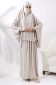 İki Parça Pratik Namaz Elbisesi 8016 Krem thumbnail 3