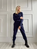 Kadın Kapüşonlu Paçası Lastikli Eşofman Takımı Lacivert - 1