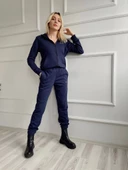 Kadın Kapüşonlu Paçası Lastikli Eşofman Takımı Lacivert - 5
