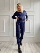 Kadın Kapüşonlu Paçası Lastikli Eşofman Takımı Lacivert - 3