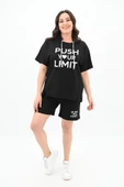 Kadın Yüksek Bel Yazı Baskılı Büyük Beden Şortlu Takım 8006-23 - 1