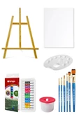 Acuto Masaüstü Şövale Red Apple Akrilik Boya Seti 9 ml 12'li Tuval Seti 25x35 Tuval - 1