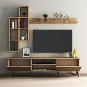 Mega 180 lik Kitaplıklı Raflı Tv Ünitesi Çam Hazeran Kapaklı - TVU0304 - 3