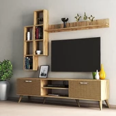 Mega 180 lik Kitaplıklı Raflı Tv Ünitesi Çam Hazeran Kapaklı - TVU0304 - 1